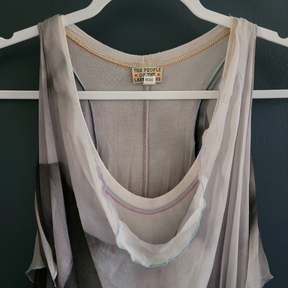 The‎ People of the Labyrinths Silk Tie-Dye Boho Sheer Abstract Artsy Dress XS